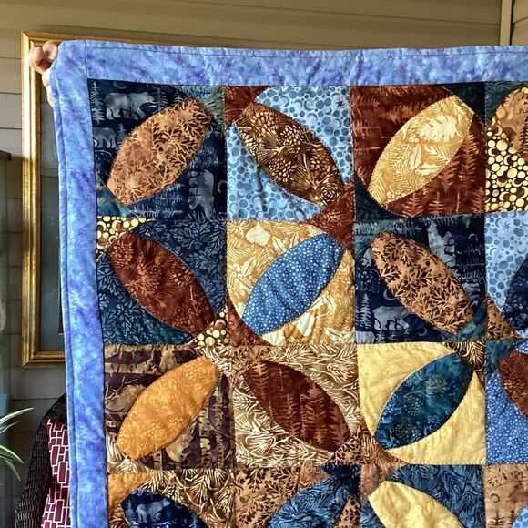Patchwork Quilt with Blue and Brown Tones - Picture 3 of 16